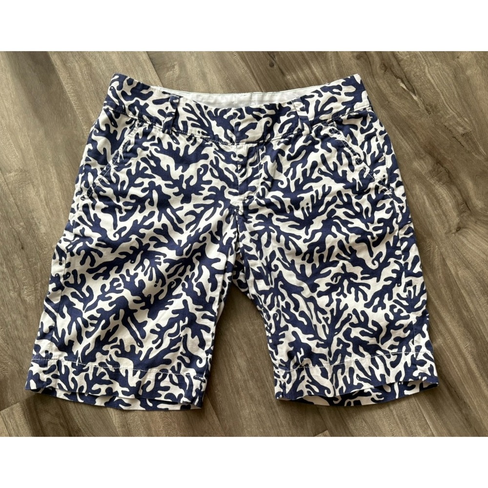 Lilly‎ Pulitzer Womens Blue White Tropical The Chipper Bermuda Shorts Size 0